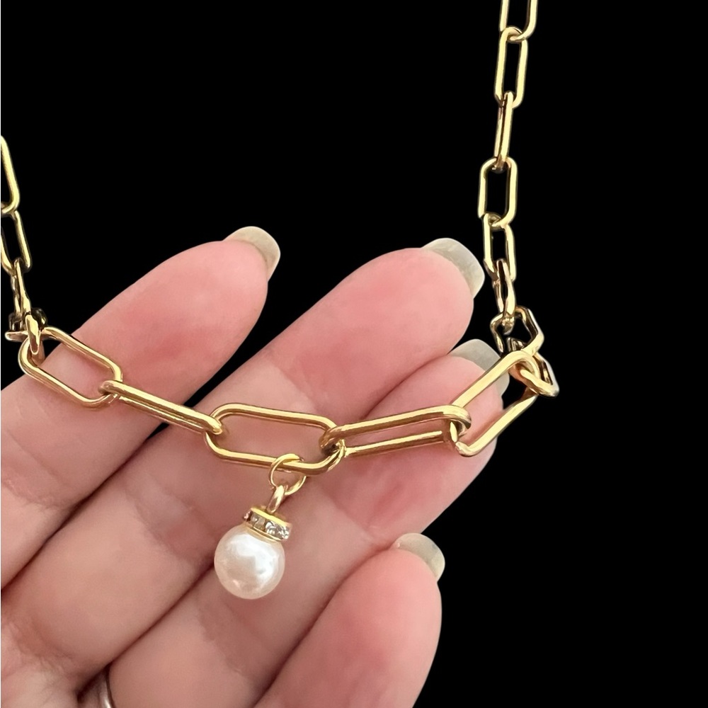 Gold plated Chain Necklace with Pearl Pendant
